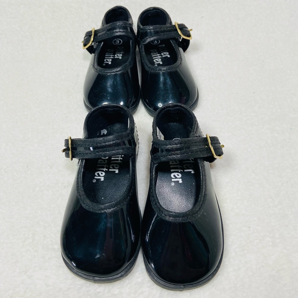 Size 3 Toddler Shoes Pitter Patter Black Shiny Dress Shoes